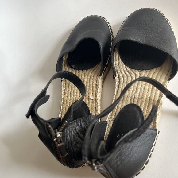 Eileen Fisher Woman's 9 Lala Espadrille Flat Sandals Ankle Strap Black Leather - Picture 15 of 15